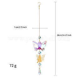 Glass Cone Pendant Decorations, with Metal Link, Hanging Suncatcher Home Decorations, Butterfly, 360x70mm
