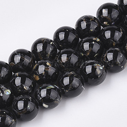 Turquoise synthétique et brins de perles de coquillage, teinte, ronde, noir, 12mm, Trou: 1.5mm, Environ 33 pcs/chapelet, 15.7 pouce
