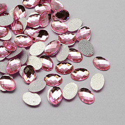 Transparent Faceted Oval Acrylic Hotfix Rhinestone Flat Back Cabochons for Garment Design, Misty Rose, 10x14x3mm, about 1000pcs/bag