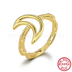 925 anillo de dedo de plata de ley, luna hueca, real 18k chapado en oro, diámetro interior: 18 mm