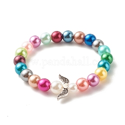 Bracelets pour enfants extensibles en perles acryliques, avec des bracelets de perles d'ailes en plastique ABS et alliage, couleur aléatoire, 1-3/4 pouce (4.5 cm), 6~8mm