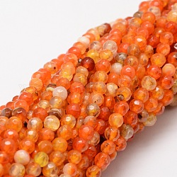 Chapelets de perles rondes en agate naturelle à facettes, teinte, orange foncé, 4mm, Trou: 1mm, Environ 92 pcs/chapelet, 15.3 pouce