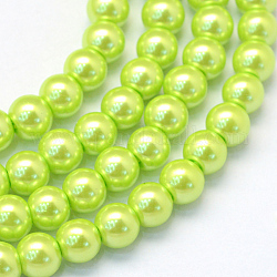 Backen gemalt pearlized Glasperlen runden Perle Stränge, grün gelb, 4~5 mm, Bohrung: 1 mm, ca. 210 Stk. / Strang, 31.4 Zoll