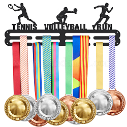 Estante de pared de exhibición de soporte de suspensión de medalla de hierro de tema deportivo, con tornillos, voleibol y correr, patrón de tenis, 150x400mm