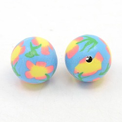 Handmade Polymer Clay Beads, Dodger Blue, Round, about 20mm in diameter, hole: 2mm