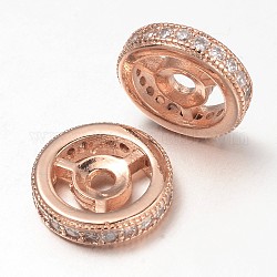 Micro volante in ottone spianare perline zirconi, oro roso, 8x2.5mm, Foro: 1 mm