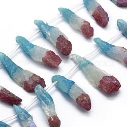 Chapelets de perles de cristal de quartz naturel électrolytique, pierre brute brute, teinte, pépites, tricolore, bleu profond du ciel, 29.5~59.5x9.5~10.5mm, Trou: 1mm, Environ 15 pcs/chapelet, 15.2~15.3 pouce (38.8~39 cm)