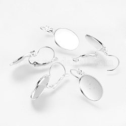Brass Leverback Earring Findings, Silver Color Plated, about 13.7mm wide, 33mm long, Tray: 13x18mm, Pin: 0.5mm
