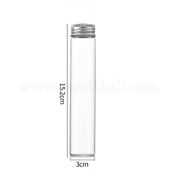 Clear Glass Bottles Bead Containers, Screw Top Bead Storage Tubes with Aluminum Cap, Column, Silver, 3x15cm, Capacity: 90ml(3.04fl. oz)