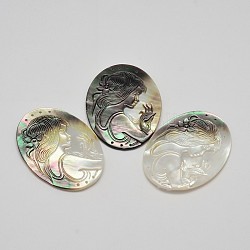 4/4 Natural Black Lip Shell Cameo Links, Oval with Woman Pattern, 55x40x2mm, Hole: 0.5mm
