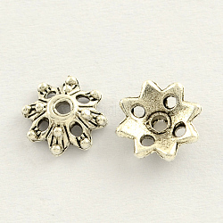 Tibetan Style Zinc Alloy Flower Bead Caps, Antique Silver, 9x3mm, Hole: 1mm, about 3125pcs/1000g
