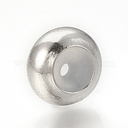 Perline in ottone, con gomma all'interno, perle scorrevoli, branelli del tappo, platino, 7.5x4mm, foro di gomma: 1.2 mm