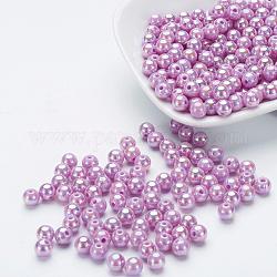 Perles acryliques de poly styrène écologiques, de couleur plaquée ab , ronde, moyen orchidée, 10mm, Trou: 2mm, environ 980 pcs/500 g