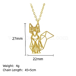Véritable collier pendentif en acier inoxydable plaqué or 18 carat, animaux en origami, fox, 17.72 pouce (45 cm), pendentif: 27x22 mm