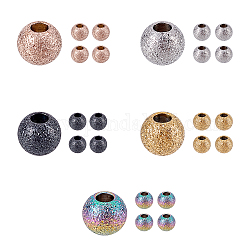 SUNNYCLUE 25Pcs 5 Colors Vacuum Plating 304 Stainless Steel Textured Beads, Round, Mixed Color, 5x4mm, Hole: 2mm, 5pcs/color