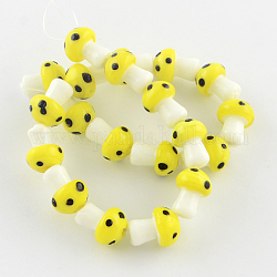 Mushroom Handmade Lampwork Beads Strands, Yellow, 16x12mm, Hole: 2mm, about 20pcs/strand, 13.7 inch