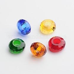 76 Faceted Glass European Beads, Large Hole Beads, No Metal Core, Rondelle, Mixed Color, 14x7mm, Hole: 5.5mm