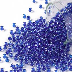 Toho perles de rocaille rondes, Perles de rocaille japonais, (189) cristal de lustre de couleur intérieure / bleu des Caraïbes, 8/0, 3mm, Trou: 1mm, environ 1110 pcs/50 g