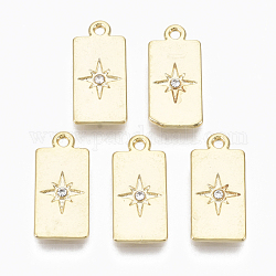 Alloy Pendants, with Crystal Rhinestone, Cadmium Free & Nickel Free & Lead Free, Rectangle with Star, Real 18K Gold Plated, 18.5x9x2mm, Hole: 1.4mm