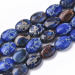Fili di perle di diaspro imperiale naturale, tinto, ovale, blu, 14x10x5.5mm, Foro: 1.4 mm, circa 28pcs/filo, 15.35 pollice (39 cm)