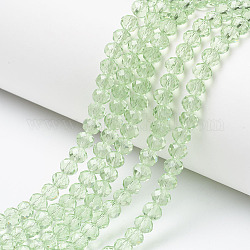 Filo di perline in vetro, sfaccettato, rondelle, verde chiaro, 10x8mm, Foro: 1 mm, circa 65~66pcs/filo, 20.8~21.2 pollice (53~54 cm)