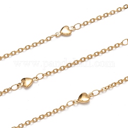Cadenas tipo cable con eslabones de corazón de acero inoxidable de 3.28 pie y 304, soldada, dorado, link: 2.5x2x0.5 mm, corazón: 10x5x2 mm