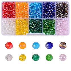 Perles de verre galvanisées 10 couleurs, de couleur plaquée ab , facette, rondelle, couleur mixte, 4x3mm, Trou: 0.4mm, 10 couleurs, 200 pcs / couleur, 2000 pcs / boîte