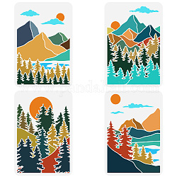 4Pcs 4 Styles PET Hollow Out Drawing Painting Stencils, for DIY Scrapbook, Photo Album, Ravine Scenery Theme Pattern, 297x210mm, 1pc/style