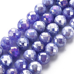 Mèches de perles de verre craquelé peintes au four opaque, facette, de couleur plaquée ab , larme, bleu ardoise moyen, 8x7~8mm, Trou: 1.2mm, Environ 60 pcs/chapelet, 18.11 pouces (46 cm)