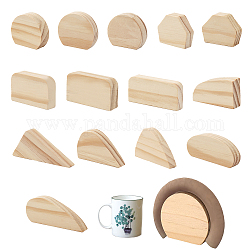 Moules à manche en bois pour la fabrication de tasses en porcelaine, triangle/rectangle/plat rond, amande blanchie, 27.5~49x43~85x14.5mm, 14 pièces / kit