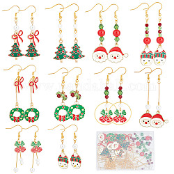SUNNYCLUE 1 Box DIY 10 Pairs Christmas Charms Enamel Snowman Charm Earrings Making Starter Kit Red Green Rondelle Beads Christmas Tree Jingle Bell Charm Santa Claus Charms for Jewelry Making Kits