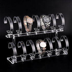 Présentoirs de montre en acrylique à 2 niveau, avec porte-brins amovibles 14pcs, support d'affichage de bracelet de bijoux de table, clair, produit fini: 6.7x29.3x19.5cm