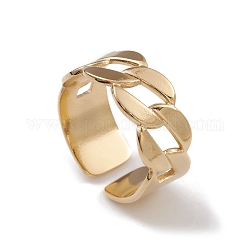 Ion Plating(IP) 304 Stainless Steel Curb Chains Shape Open Cuff Rings for Women, Real 14K Gold Plated, Inner Diameter: 17.8mm