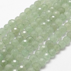 Chapelets de perles en aventurine vert naturel, facette, ronde, 10mm, Trou: 1mm, Environ 37 pcs/chapelet, 14.9 pouce ~ 15.1 pouces