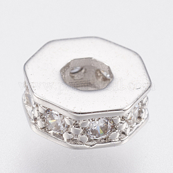 Messing Mikro ebnen Zirkonia Perlen, Bleifrei und cadmium frei, Achteck, Platin Farbe, 7x3 mm, Bohrung: 2.8 mm