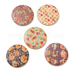 Printed Wood Pendants, Flat Round, Mixed Pattern, Mixed Color, 50x5mm, Hole: 1.6mm