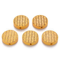 Perle di legno naturale verniciate, motivo inciso al laser, rotondo e piatto, oro, 15x5mm, Foro: 1.8 mm