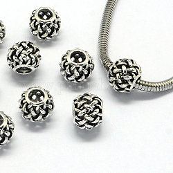 Metall Großlochperlen, Großloch perlen, Rondell, hohl, Antik Silber Farbe, 11x9 mm, Bohrung: 4.5 mm