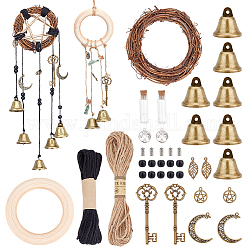 Ahadermaker kit di gioielli per campane fai da te, compresi i contenitori di perline di bottiglie di vetro, artigianato artistico in rattan, Pendente in lega, ciondoli campana di ferro, bronzo antico, 103.5x12.5mm