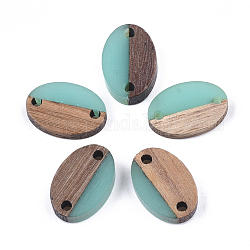 Conectores de eslabones de resina y madera de nogal, oval, medio turquesa, 15.5x10.5x3~3.5mm, agujero: 1.8 mm
