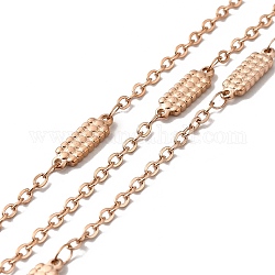 Ion Plating(IP) 304 Stainless Steel Rectangle Link Chains, with Spool, Soldered, Rose Gold, 14x4x1.5mm, 2.5x2x0.3mm, about 32.81 Feet(10m)/Roll