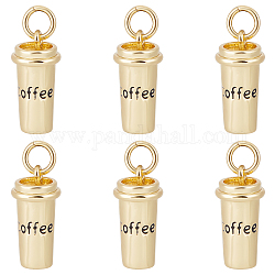 Beebeecraft 1 caja 8 piezas de dijes de taza de café, colgantes de café chapados en oro de 18k, dijes con anillos de salto, agujero: 3 mm para pulseras de regalo diy, collares, fabricación de aretes