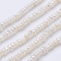 Brins de perles de culture d'eau douce naturelles, plat rond, beige, 2~2.2x2.5~3.5x2.8~3.2mm, Trou: 0.5mm, Environ 202 pcs/chapelet, 15 pouce