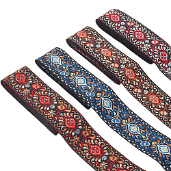 PandaHall Elite 4 Bundles 4 Colors Flat Ethnic Style Polycotton Embroidered Floral Ribbon, for Gift Wrapping, Party Decorations, Mixed Color, 2 inch(51mm), about 2 yards/bundle, 1 bundle/color