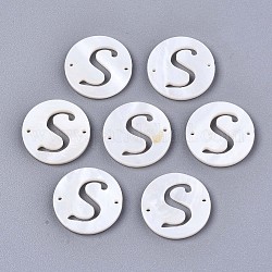 Conectores de enlaces de concha de agua dulce natural, plano y redondo con la letra, letter.s, 14.5x1.5mm, agujero: 0.9 mm
