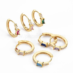 Brass Micro Pave Cubic Zirconia Huggie Hoop Earrings, Cadmium Free & Nickel Free & Lead Free, Ring, Real 16K Gold Plated, Mixed Color, 20.5x4mm, Pin: 1.2mm