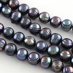 Natural Cultured Freshwater Pearl Beads Strands, Dyed, Potato, Prussian Blue, 7~10x8~9mm, Hole: 0.6~0.7mm, about 44pcs/strand, 13.58 inch(34.5cm)