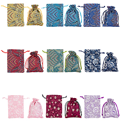 Ahadermaker 18шт 9 стильных шелковых мешочка, сумка для шнурка, прямоугольник с волнистым и цветочным узором, разноцветные, 14~14.2x10x0.4 см, 2шт / стиль