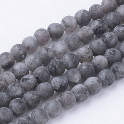 Brins de perles de larvikite noire naturelle, ronde, mat, 4~4.5mm, Trou: 1mm, Environ 85~90 pcs/chapelet, 14.9 pouce (38 cm)