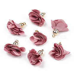 Décorations de pendentif en tissu, avec les accessoires acryliques, fleur, rouge violet pâle, 25~30x28~35mm, Trou: 2mm